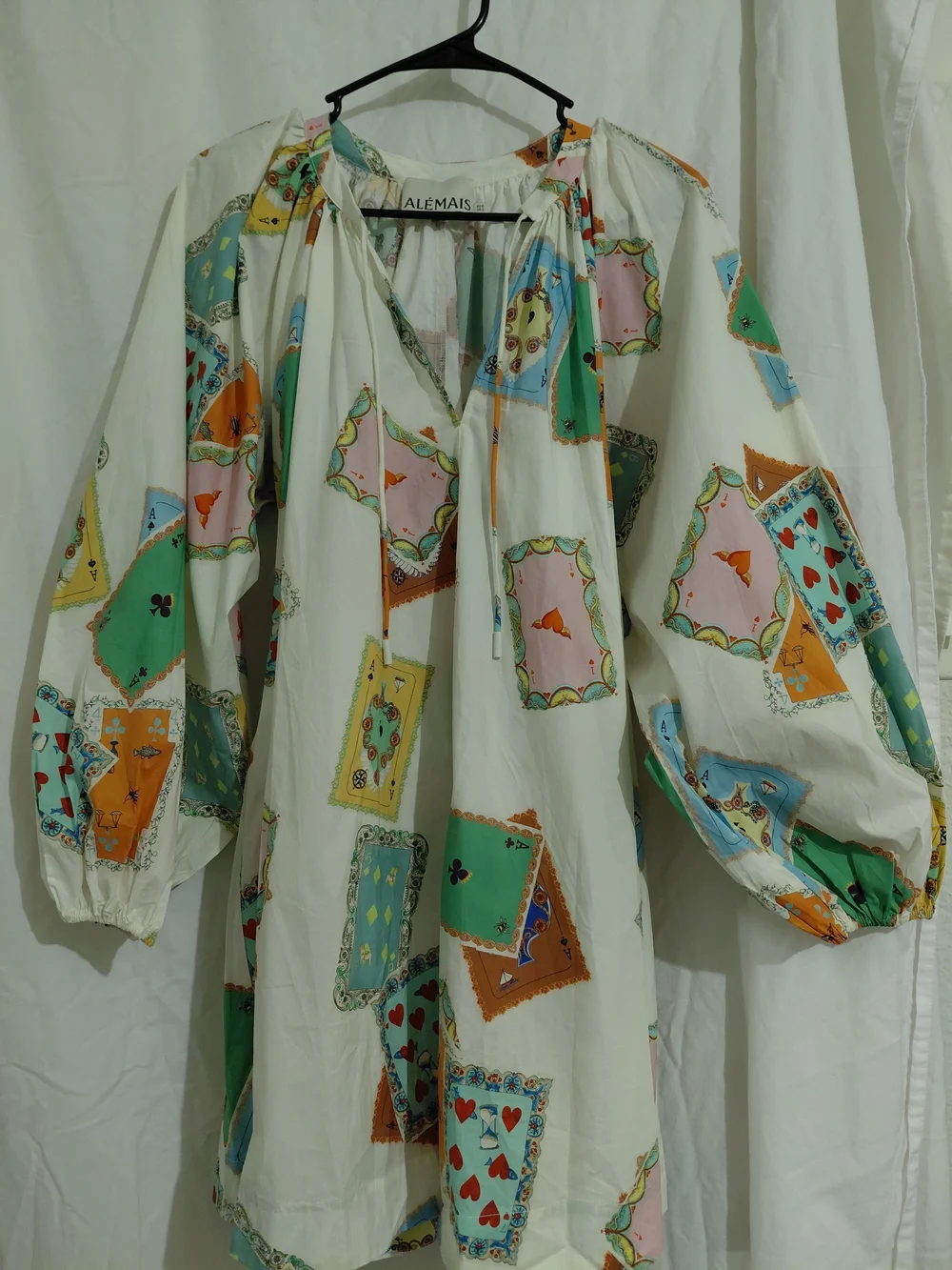 Women’s Printed Drawstring Waist Dress- White Multicolor